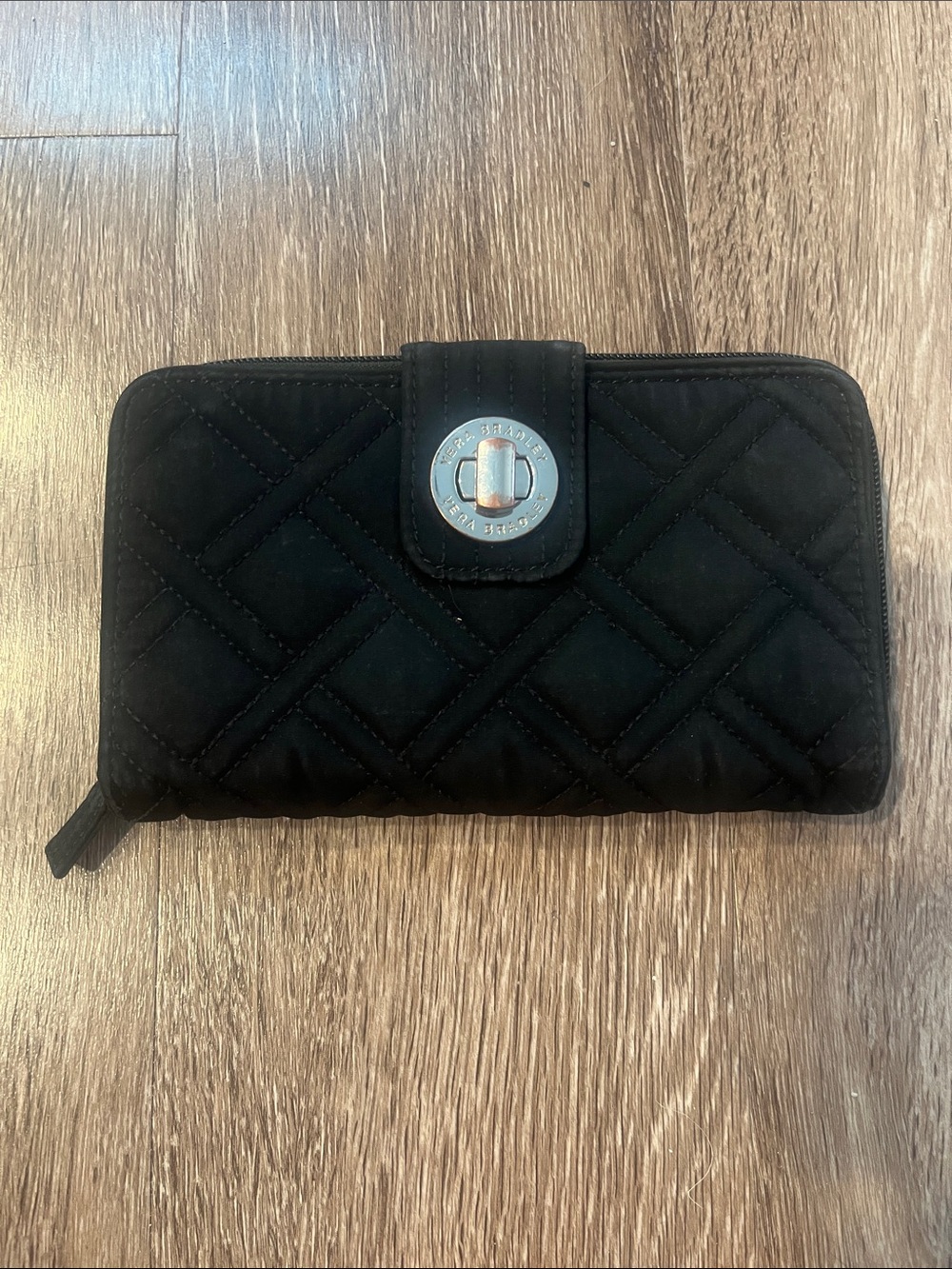 Vera Bradley Quilted Black Women's Zip-Around Wallet with Turn-Lock Detail